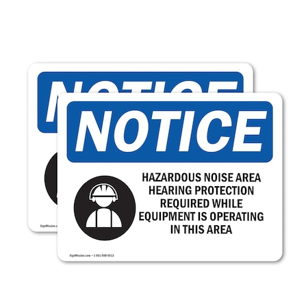 Signmission Hazardous Noise Area Hearing Sign, Vinyl Decal, 7in W x 5in L, 2PK OS-2PACK-NS-D-57-L-13321